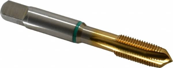 Guhring - 3/8-24 UNF, 3 Flute, TiN Finish, Cobalt Spiral Point Tap - Plug Chamfer, Right Hand Thread, 2-15/16" OAL, 0.79" Thread Length, 0.381" Shank Diam, 2B Class of Fit, Series 3917 - Exact Tooling