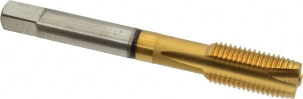 Guhring - 7/16-20 UNF, 3 Flute, TiN Finish, Cobalt Spiral Point Tap - Plug Chamfer, Right Hand Thread, 3.157" OAL, 0.866" Thread Length, 0.323" Shank Diam, 2B Class of Fit, Series 3929 - Exact Tooling