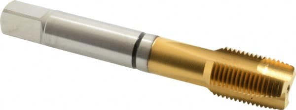 Guhring - 5/8-18 UNF, 3 Flute, TiN Finish, Cobalt Spiral Point Tap - Plug Chamfer, Right Hand Thread, 3.811" OAL, 0.945" Thread Length, 0.48" Shank Diam, 2B Class of Fit, Series 3929 - Exact Tooling