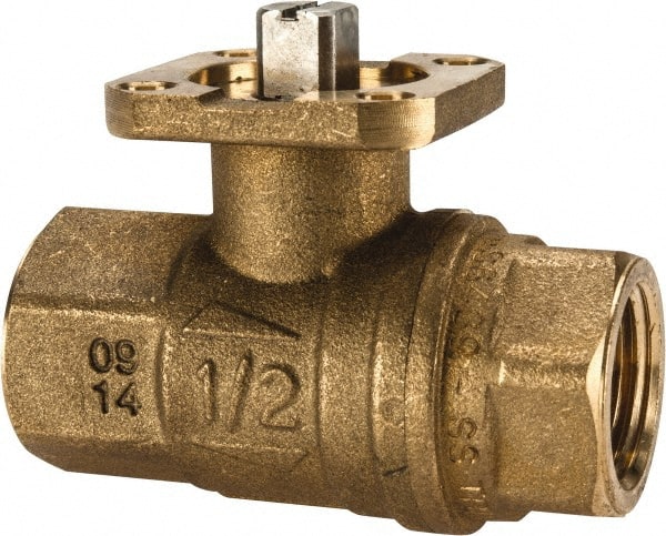 Value Collection - 1/2" Pipe, Full Port, Brass Standard Ball Valve - 1 Piece, Inline - One Way Flow, FNPT x FNPT Ends, ISO Actuation Mount Handle, 600 WOG - Exact Tooling