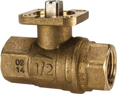 Value Collection - 1/2" Pipe, Full Port, Brass Standard Ball Valve - 1 Piece, Inline - One Way Flow, FNPT x FNPT Ends, ISO Actuation Mount Handle, 600 WOG - Exact Tooling