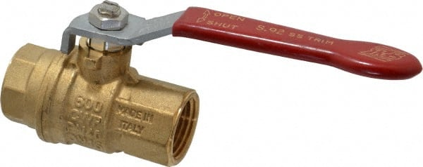 Value Collection - 1/2" Pipe, Full Port, Brass UL Listed Ball Valve - 1 Piece, Inline - One Way Flow, FNPT x FNPT Ends, Lever Handle, 600 WOG, 150 WSP - Exact Tooling