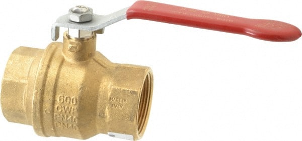 Value Collection - 1-1/2" Pipe, Full Port, Brass UL Listed Ball Valve - 1 Piece, Inline - One Way Flow, FNPT x FNPT Ends, Lever Handle, 600 WOG, 150 WSP - Exact Tooling