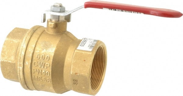 Value Collection - 2" Pipe, Full Port, Brass UL Listed Ball Valve - 1 Piece, Inline - One Way Flow, FNPT x FNPT Ends, Lever Handle, 600 WOG, 150 WSP - Exact Tooling