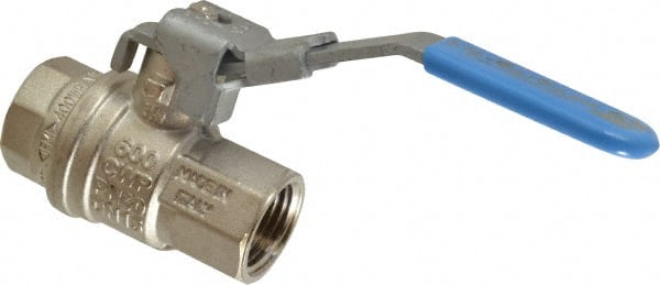 Value Collection - 1/2" Pipe, Full Port, Brass UL Listed Ball Valve - 1 Piece, Inline - One Way Flow, FNPT x FNPT Ends, Locking Lever Handle, 600 WOG - Exact Tooling