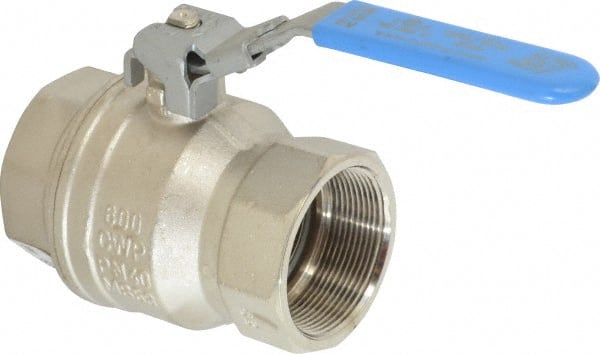 Value Collection - 2" Pipe, Full Port, Brass UL Listed Ball Valve - 1 Piece, Inline - One Way Flow, FNPT x FNPT Ends, Locking Lever Handle, 600 WOG - Exact Tooling