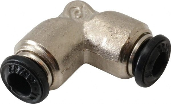 Alpha Technologies - 4mm Outside Diam, Nickel Plated Brass Push-to-Connect Tube Union Elbow - 250 Max psi, Tube to Tube Connection, Buna O-Ring - Exact Tooling