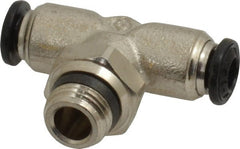 Alpha Technologies - 4mm Outside Diam, 1/8 Universal, Nickel Plated Brass Push-to-Connect Tube Male Swivel Branch Tee - 250 Max psi, Tube to Universal Thread Connection, Buna O-Ring - Exact Tooling
