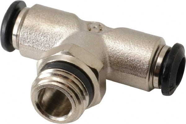 Alpha Technologies - 6mm Outside Diam, 1/4 Universal, Nickel Plated Brass Push-to-Connect Tube Male Swivel Branch Tee - 250 Max psi, Tube to Universal Thread Connection, Buna O-Ring - Exact Tooling