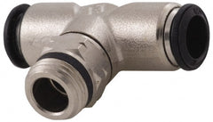 Alpha Technologies - 12mm Outside Diam, 1/2 Universal, Nickel Plated Brass Push-to-Connect Tube Male Swivel Branch Tee - 250 Max psi, Tube to Universal Thread Connection, Buna O-Ring - Exact Tooling