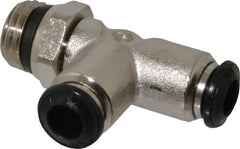 Alpha Technologies - 6mm Outside Diam, 1/4 Universal, Nickel Plated Brass Push-to-Connect Tube Male Swivel Run Tee - 250 Max psi, Tube to Universal Thread Connection, Buna O-Ring - Exact Tooling