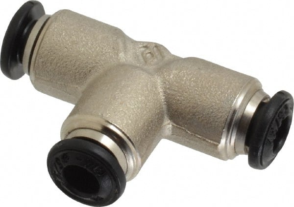 Alpha Technologies - 4mm Outside Diam, Nickel Plated Brass Push-to-Connect Tube Union Tee - 250 Max psi, Tube to Tube Connection, Buna O-Ring - Exact Tooling