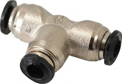 Alpha Technologies - 5mm Outside Diam, Nickel Plated Brass Push-to-Connect Tube Union Tee - 250 Max psi, Tube to Tube Connection, Buna O-Ring - Exact Tooling