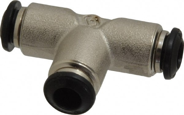 Alpha Technologies - 6mm Outside Diam, Nickel Plated Brass Push-to-Connect Tube Union Tee - 250 Max psi, Tube to Tube Connection, Buna O-Ring - Exact Tooling