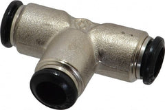 Alpha Technologies - 8mm Outside Diam, Nickel Plated Brass Push-to-Connect Tube Union Tee - 250 Max psi, Tube to Tube Connection, Buna O-Ring - Exact Tooling