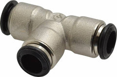 Alpha Technologies - 10mm Outside Diam, Nickel Plated Brass Push-to-Connect Tube Union Tee - 250 Max psi, Tube to Tube Connection, Buna O-Ring - Exact Tooling