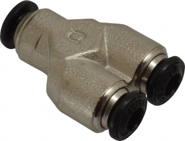 Alpha Technologies - 4mm Outside Diam, Nickel Plated Brass Push-to-Connect Tube Union Y - 250 Max psi, Tube to Tube Connection, Buna O-Ring - Exact Tooling