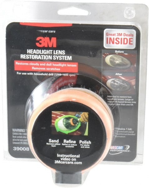 3M - 3 Piece Automotive Headlight Lens Restoration System Kit - Sanding Discs, Polishing Pad, Compound - Exact Tooling