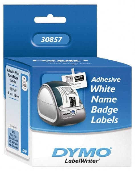 Dymo - 4" Long, White Die Cut Paper with Semi Perm. Adhesive Name Badge Labels - For DYMO LabelWriter Printers - Exact Tooling