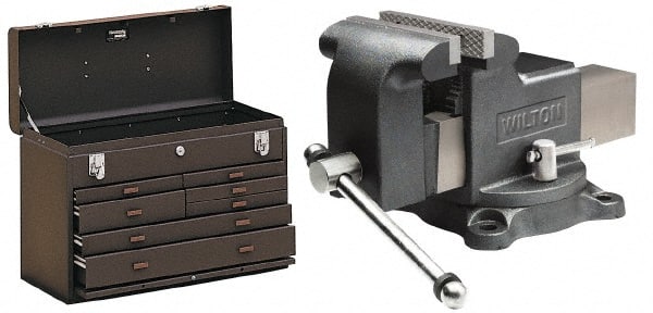 Kennedy - 1 Compartment 7 Drawer Tool Chest - 20-1/8" Wide x 8-1/2" Deep x 13-5/8" High, Steel, Brown - Exact Tooling
