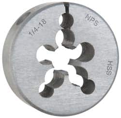 Interstate - 1/4-18 NPS Thread, Round Pipe Die - 2" Outside Diam, High Speed Steel - Exact Tooling