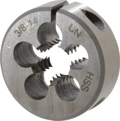 Interstate - 3/8-14 UNS Thread, 1" Outside Diam High Speed Steel Round Die - Right Hand Thread, Adjustable - Exact Tooling