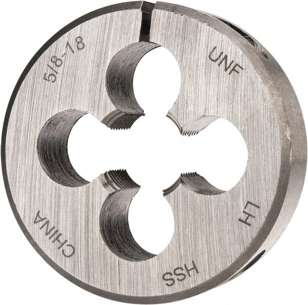 Interstate - 5/8-18 UNF Thread, 2" Outside Diam High Speed Steel Round Die - Left Hand Thread, Adjustable - Exact Tooling