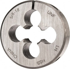 Interstate - 5/8-18 UNF Thread, 2" Outside Diam High Speed Steel Round Die - Left Hand Thread, Adjustable - Exact Tooling