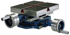Value Collection - 7-7/8" Table Width x 7-7/8 Table Length, 4-29/32" Cross Travel x 12" Longitudinal Travel, Slide Machining Table - 6-7/8" Overall Height, Two 3/8" Longitudinal T Slots - Exact Tooling