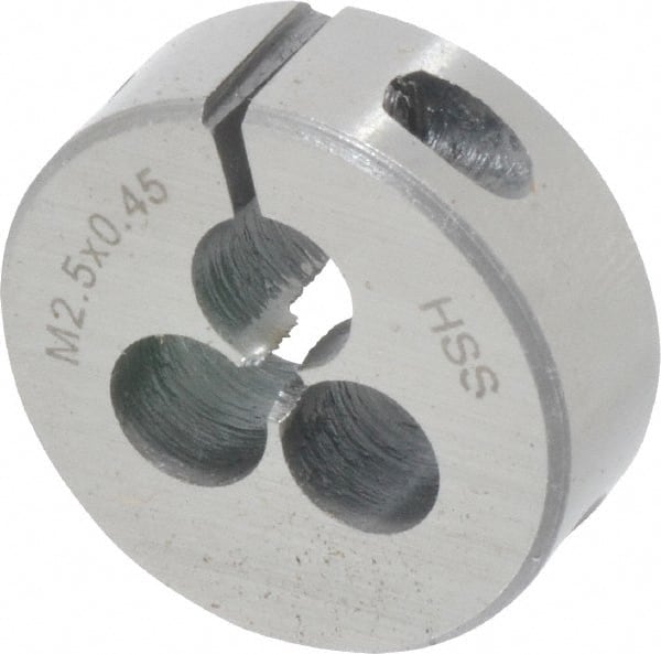 Interstate - M2.5x0.45 Metric Coarse Thread, 1" Outside Diam High Speed Steel Round Die - Right Hand Thread, Adjustable - Exact Tooling