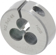 Interstate - M2.5x0.45 Metric Coarse Thread, 1" Outside Diam High Speed Steel Round Die - Right Hand Thread, Adjustable - Exact Tooling