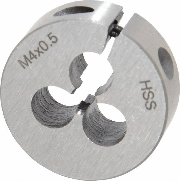 Interstate - M4x0.50 Metric Fine Thread, 1" Outside Diam High Speed Steel Round Die - Right Hand Thread, Adjustable - Exact Tooling
