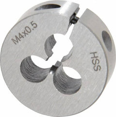 Interstate - M4x0.50 Metric Fine Thread, 1" Outside Diam High Speed Steel Round Die - Right Hand Thread, Adjustable - Exact Tooling
