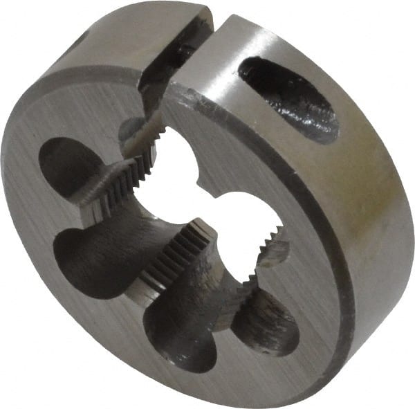 Interstate - M18x1.00 Metric Fine Thread, 1-1/2" Outside Diam High Speed Steel Round Die - Right Hand Thread, Adjustable - Exact Tooling