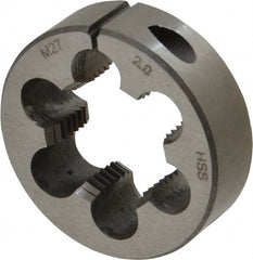 Interstate - M27x2.00 Metric Fine Thread, 2" Outside Diam High Speed Steel Round Die - Right Hand Thread, Adjustable - Exact Tooling