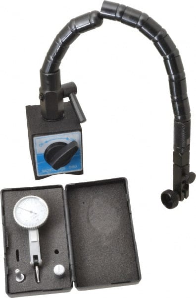 Value Collection - 0.0005" Graduation, 0-15-0 Dial Reading, Indicator & Base Kit - 1-1/4" Dial Diam - Exact Tooling