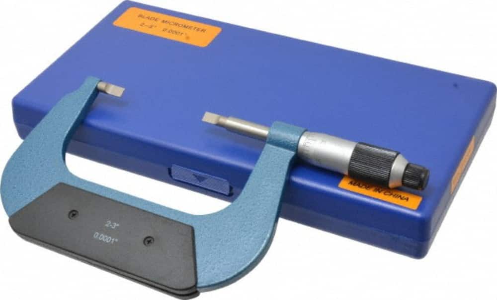 Value Collection - 2" to 3" Mechanical Enamel Coated Blade Micrometer - 0.0001" Graduation, 0.75mm Blade Thickness, Ratchet-Friction Thimble - Exact Tooling