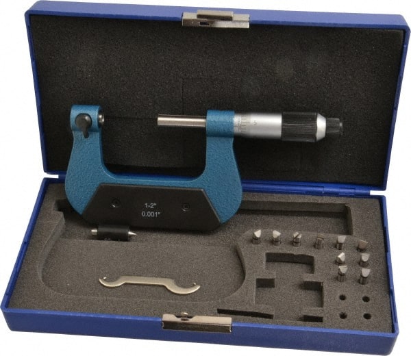 Value Collection - 1 to 2" Range, Mechanical Screw Thread Micrometer - Ratchet-Friction Thimble, 0.001" Graduation - Exact Tooling