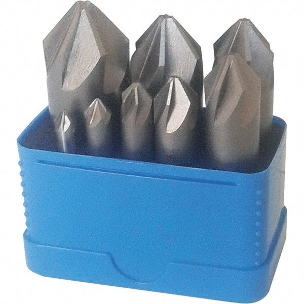 Interstate - 8 Piece, 1/4 to 1" Head Diam, 82° Included Angle, Single End Countersink Set - Exact Tooling