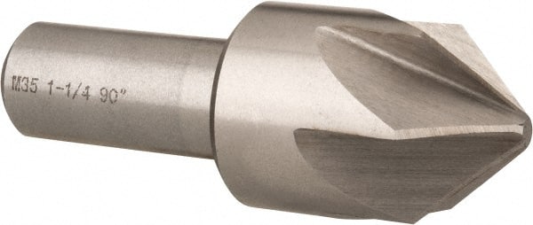 Interstate - 1-1/4" Head Diam, 3/4" Shank Diam, 6 Flute 90° Cobalt Countersink - Bright Finish, 3-3/8" OAL, Single End, Straight Shank, Right Hand Cut - Exact Tooling