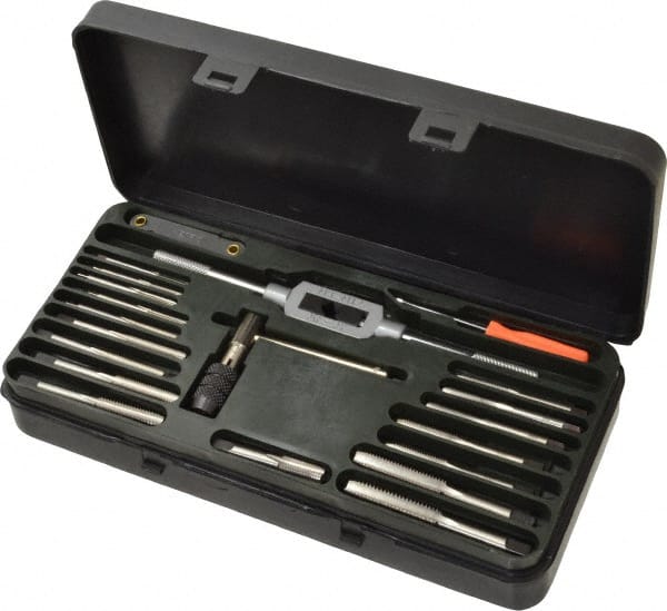 Interstate - 1/8-27 to M12x1.75 Tap, 1/8-27 to 1/8-27 Die, Metric Coarse, Metric Fine, NPT, Tap and Die Set - Bright Finish High Speed Steel, High Speed Steel Taps, Adjustable, 41 Piece Set with Plastic Case - Exact Tooling