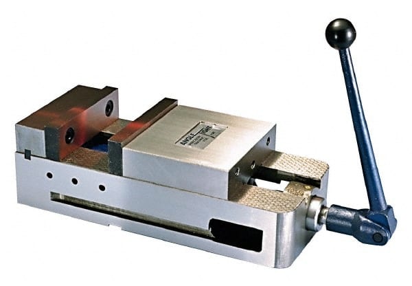 Interstate - 6" Jaw Width, 5-1/2" Jaw Opening Capacity, Horizontal Stationary Machine Vise - Manual Operation, 6,600 Lb Capacity, 1 Station, 17" Long x 4.8" High x 1-3/4" Deep, 1-3/4" Jaw Height, Ductile Iron - Exact Tooling