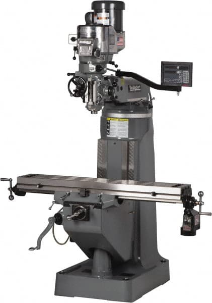 Bridgeport - 9" Table Width x 49" Table Length, Variable Speed Pulley Control, 3 Phase Knee Milling Machine - R8 Spindle Taper, 2 hp - Exact Tooling