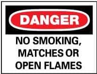 NMC - "Danger - No Smoking, Matches or Open Flames", 10" Long x 14" Wide, Aluminum Safety Sign - Rectangle, 0.04" Thick, Use for Accident Prevention - Exact Tooling