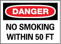 NMC - "Danger - No Smoking Within 50 Feet", 10" Long x 14" Wide, Fiberglass Safety Sign - Rectangle, 0.095" Thick, Use for Accident Prevention - Exact Tooling