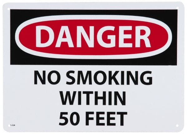NMC - "Danger - No Smoking Within 50 Feet", 10" Long x 14" Wide, Aluminum Safety Sign - Rectangle, 0.04" Thick, Use for Accident Prevention - Exact Tooling