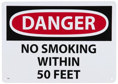 NMC - "Danger - No Smoking Within 50 Feet", 10" Long x 14" Wide, Aluminum Safety Sign - Rectangle, 0.04" Thick, Use for Accident Prevention - Exact Tooling