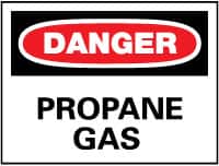 NMC - "Danger - Propane Gas", 10" Long x 14" Wide, Pressure-Sensitive Vinyl Safety Sign - Rectangle, 0.004" Thick, Use for Hazardous Materials - Exact Tooling