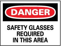 NMC - "Danger - Safety Glasses Required in This Area", 10" Long x 14" Wide, Aluminum Safety Sign - Rectangle, 0.04" Thick, Use for Accident Prevention - Exact Tooling