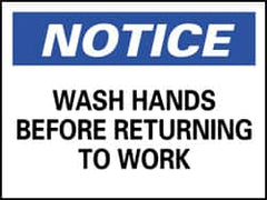 NMC - "Notice - Wash Hands Before Returning to Work", 10" Long x 14" Wide, Aluminum Safety Sign - Rectangle, 0.04" Thick, Use for Restroom, Janitorial & Housekeeping - Exact Tooling